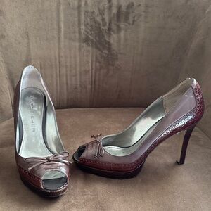 Marc Fisher Two-Tone Peep Toe Leather Heels